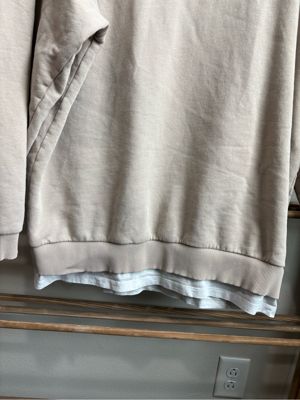 ASOS DESIGN Oversized Layered Sweatshirt with Built-in Shirt - Beige - Large - Picture 4 of 8